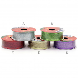 Decorative organza ribbon 25 mm with wired edge and glitter, assorted colors - 2.70 meters