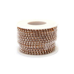 Metal strip basket color gold with crystal glass SS12 transparent -3 mm -9 meter