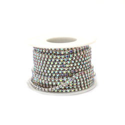 Metallic Ribbon, 2.7 mm, with Transparent Glass Crystal Rainbow SS10 - 9 meters