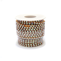 Metallic Ribbon, 3.5 mm, with Transparent Glass Crystal Gold Rainbow SS16 - 9 meters