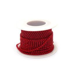 Metallic Ribbon, 2.3 mm, with Red Glass Crystal SS6 - 9 meters