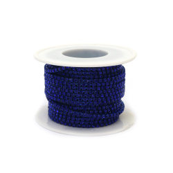 Metallic Ribbon, 2.3 mm, with Blue Glass Crystal SS6 - 9 meters