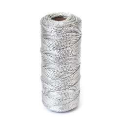 Shimmering Braided Lame Cord 2 mm – Silver Color – ~90 Meters for Creative and Decorative Projects
