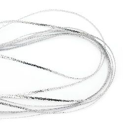 Braided Metallic Cord, Gift Wrap Craft String 3 mm flat silver -100 meters