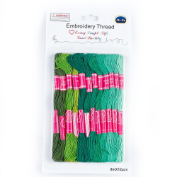 MOULINE Thread Kit, Green Range, 6 Strands of 8 meters - 12 pieces
