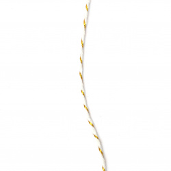 Шнур памук 1.5 мм бял с ламе цвят злато ~20 метра