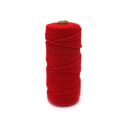 Шнур памук 3 мм цвят червен -100 метра