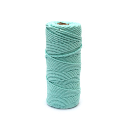 Шнур памук 3 мм цвят светло син -100 метра