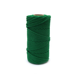 Шнур памук 4 мм цвят зелен -100 метра