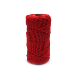 Шнур памук 4 мм цвят червен -100 метра