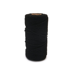 Шнур памук 4 мм цвят черен -100 метра