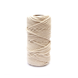 Natural Cotton Cord for Macrame, Home Decor etc. / 6 mm / Color: Ecru - 50 meters
