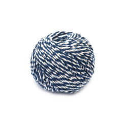 Twisted Cotton Cord / 1.5 mm /   White and Blue - 50 grams