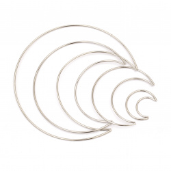 Set of Metal Moon Shaped Craft Hoops / 50,100,150 and 185 mm / Silver