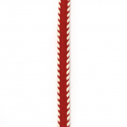 Împletitură 10 mm bumbac roșu cu alb -1 metru