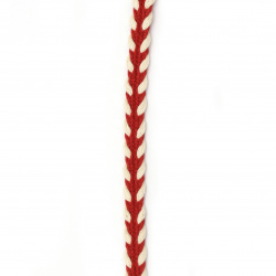 Ширит 10 мм памук червен с бяло -1 метър