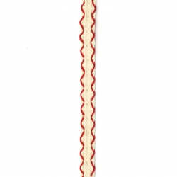 Κορδέλα  Πλεξούδα από βαμβάκι  10 mm λευκό  με κόκκινο -1 μέτρο