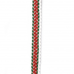 Tricolor Braided Cotton Edging / 15 mm / White, Green, Red - 1 meter