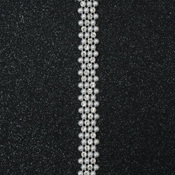 Plastic Strip with Faux Pearls and Crystals / 15 mm / White - 1 meter