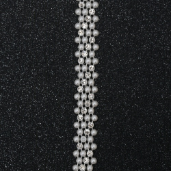 Plastic Strip with Faux Pearls and Rhinestones / 15 mm / Cream - 1 meter