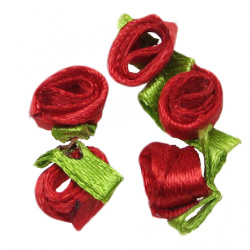 Decorative cloth rose with red petals for embellishment of tiaras, hairpins - 8 mm ,50 pieces