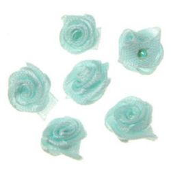 Рози за декорация от текстил цвят светло син 11 мм -50 броя