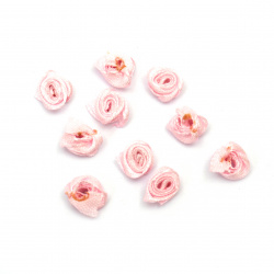 Рози за декорация от текстил цвят розов 11 мм -50 броя