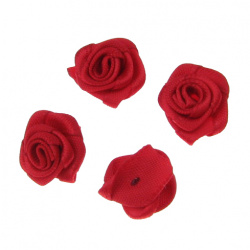Decorative cloth rose for embellishment of tiaras, hairpins, clothes 15 mm first quality, red - 50 pieces
