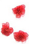 Червени цветя с перли за декорация 30 мм -10 броя