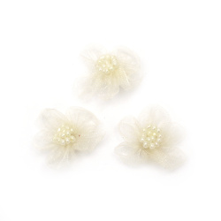 Λουλούδια για διακόσμηση με γυάλινες χάντρες εκρού χρώμα 30 mm - 10 τεμάχια