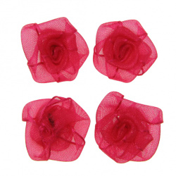 Rose 25 mm organza cyclamen -10 pieces