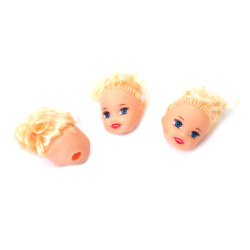 Cap de păpușă cu ochi pictați și păr blond, model fetiță 26x29x24 mm – 5 bucăți
