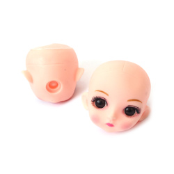 Cap de păpușă cu ochi realiști, fără păr, model fetiță 49x45x46 mm – 2 bucăți