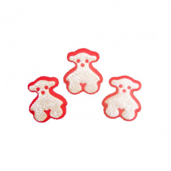 Silicone Teddy Bear Figurine for Decoration / 22 mm / Red with Silver Glitter Powder - 20 pieces