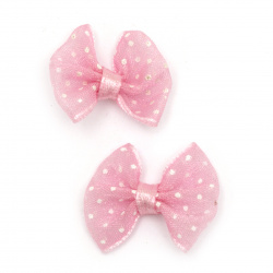 Stoc epuizat. Primeste notificare pe email cand produsul revine in stoc Panglica 23x20 mm organza roz cu puncte albe -5 buc