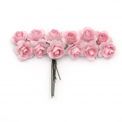 Buchet trandafir de hârtie și sârmă 18 mm culoare roz deschis -12 bucăți