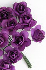 Bouquet of paper Roses with wire stems 15 mm dark purple - 12 pieces