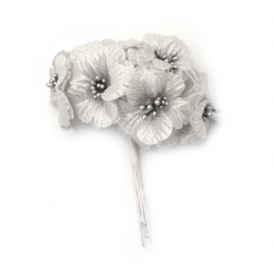 Buchet de flori textil 50x120 mm culoare argintiu -6 bucăți