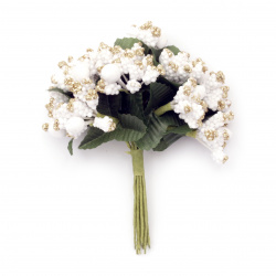 Λουλούδι 80 mm  λευκό / χρυσόσκονη-12 τεμάχια