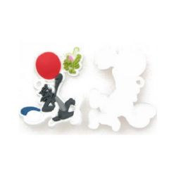 Figurină pisică din cauciuc cu șoarece și balon 35 mm -10 bucăți