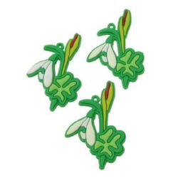 Rubber Snowdrop with Clover for DIY Martenitsi, Craft Projects / 48 mm - 10 pieces