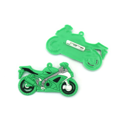 Rubber Motorcycle with Safety Pin / 35x65x3 mm / Green - 5 pieces