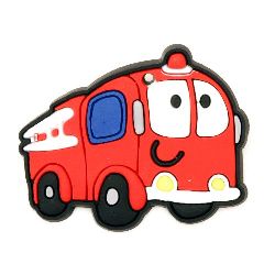 Rubber Fire Truck with Clasp Pin / 35x48x3 mm - 5 pieces