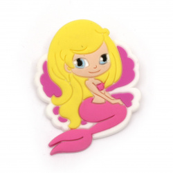 Rubber Mermaid with Safety Pin /  47x37x2 mm, Clasp: 20 mm - 5 pieces