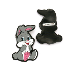 Cute Rubber Charm with Clasp Pin for Children's Accessories, Bunny / 65x45 mm - 5 pieces