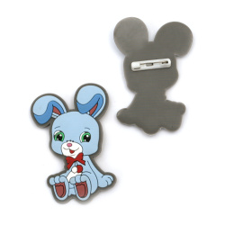 Cute Rubber Charm with Clasp Pin, Bunny with Martenitsa / 65x40 mm - 5 pieces