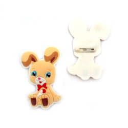 Rubber Bunny Figure with Clasp Pin / 66x43 mm - 5 pieces