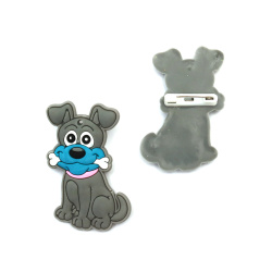 Rubber Dog Figure with Clasp Pin / 50x33 mm, Clasp: 20 mm - 5 pieces