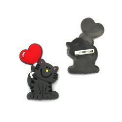 Cute Rubber Figure with Clasp Pin, Kitten / 61x40 mm, Clasp: 20 mm - 5 pieces