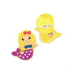 Rubber Brooch with Safety Pin, Mermaid with Blonde Hair /  50x45x3 mm - 5 pieces